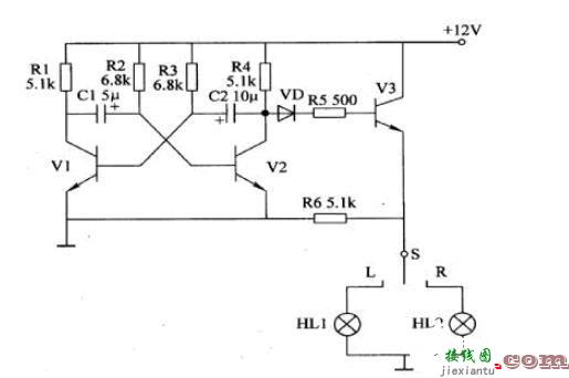 分立元件闪光器电路图_分立元件的LED闪光器电路图  第1张