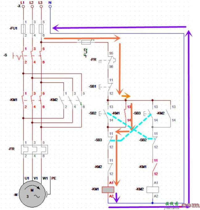 三相交流电动机正反转互锁电路的分析  第4张