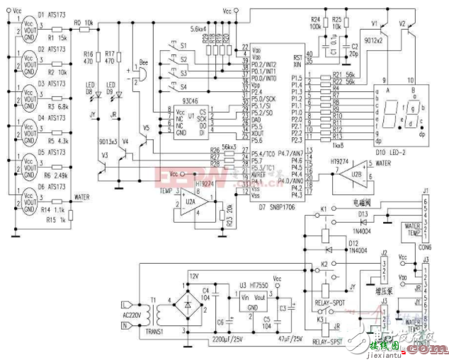 太阳能热水器电路图大全（上水自控电路/SN8P1706/恒温电热水器）  第4张