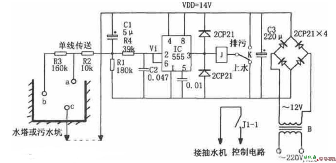 555电路水位排污控制器（六款555定时器典型电路）  第1张