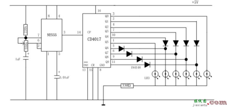5款简单跑马灯电路图大全（八路跑马灯/CD4017/SH9043跑马灯电路图分享）  第2张