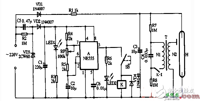 ne555闪烁灯电路图大全（频闪灯/振荡电路/闪光电路）  第4张