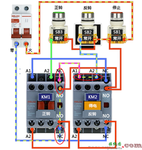 三相电正反转实物接线图  第1张