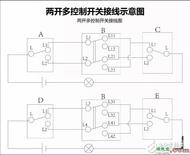 一开多控开关接线图_三控开关接线图_多控开关实物接线图  第5张