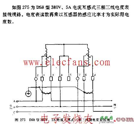 DS8型380V，5A电流互感式三相三线制电度表接线图  第1张