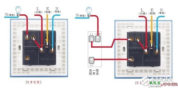 墙壁开关怎么接线_墙壁开关插座安装图解_灯单开关接插座接线图  第2张