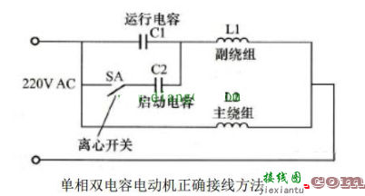 单相电动机双电容接法_单相双值电容异步电动机接线图  第5张