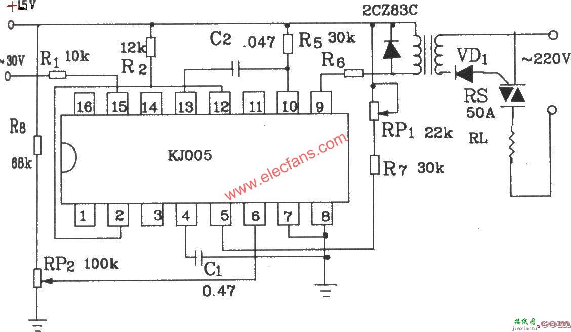 KJ005可控硅移相触发器外电路接线图  第3张