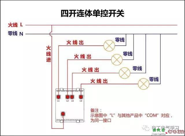 讲解电灯单控接法及原理、单开单控和多开单控开关  第8张