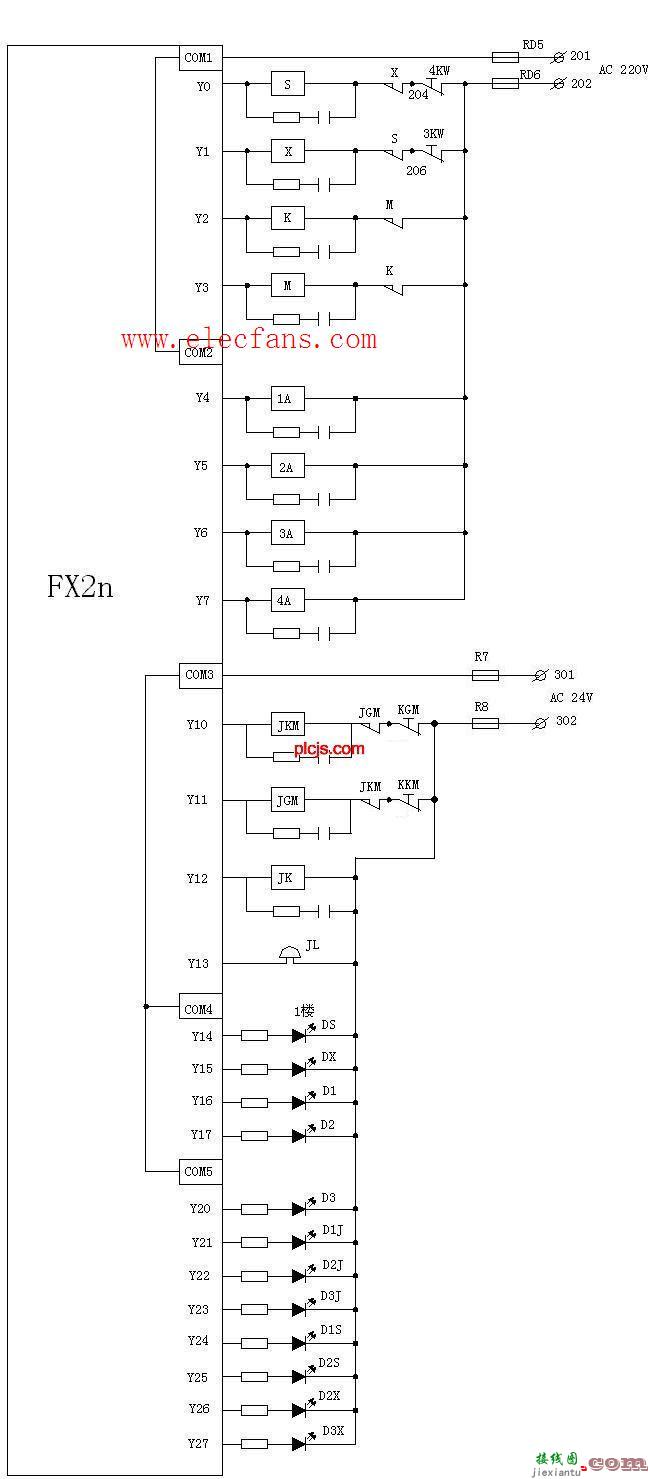 plc控制3层电梯的自动运行实例接线原理图  第3张