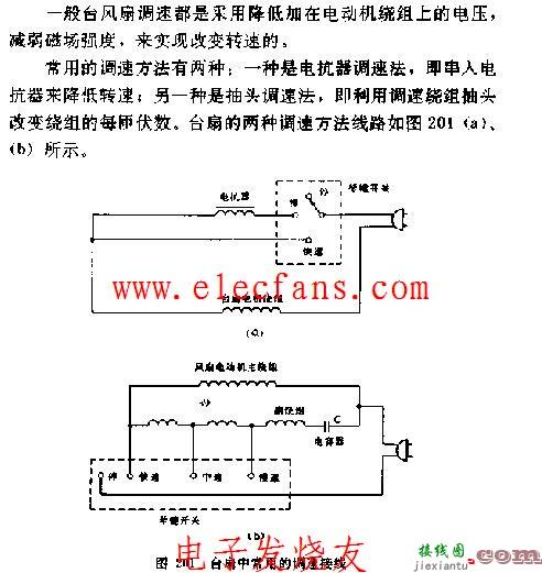 台扇中常用的调速接线电路图  第1张