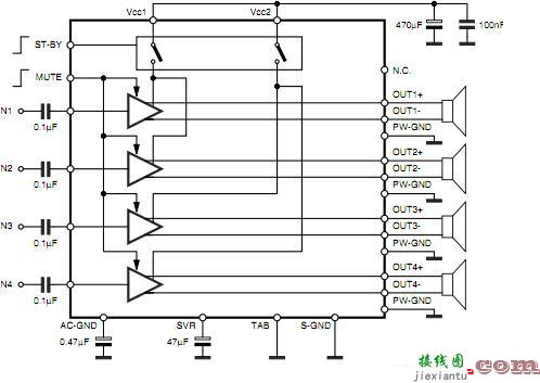 基于TDA7388 IC四声道系列功放电路图  第2张