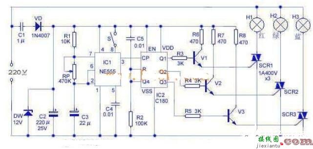 三款七色彩灯循环控制电路图解析  第2张