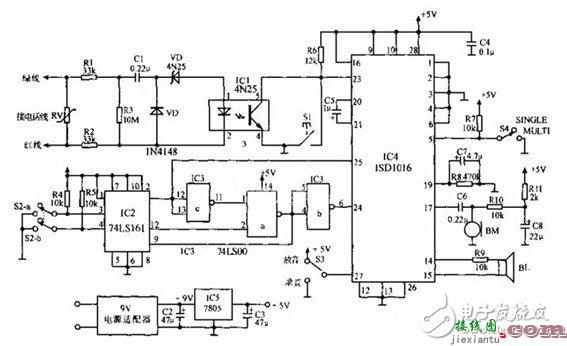 采用ISD1016制作的语音留言控制器电路设计图  第1张