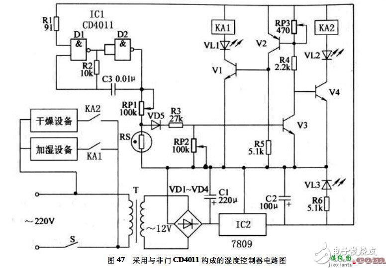 采用与非门CD4011构成的湿度控制器电路设计  第1张