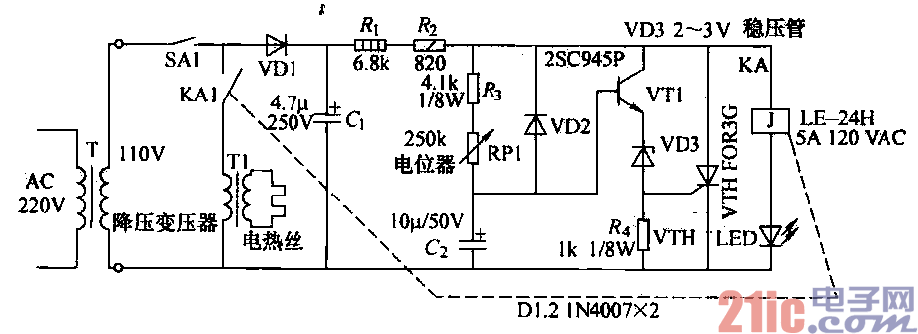 单向晶闸管构成的塑料封口机电路  第1张