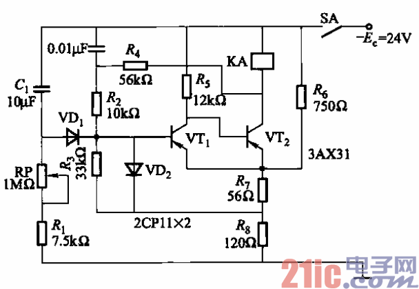 三极管时间继电器电路之四  第1张