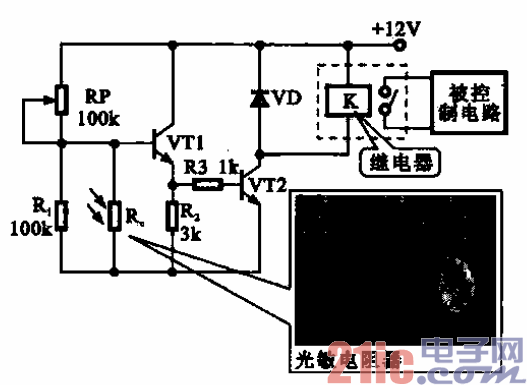 由光敏电阻器灯元件构成的光电控制开关电路  第1张