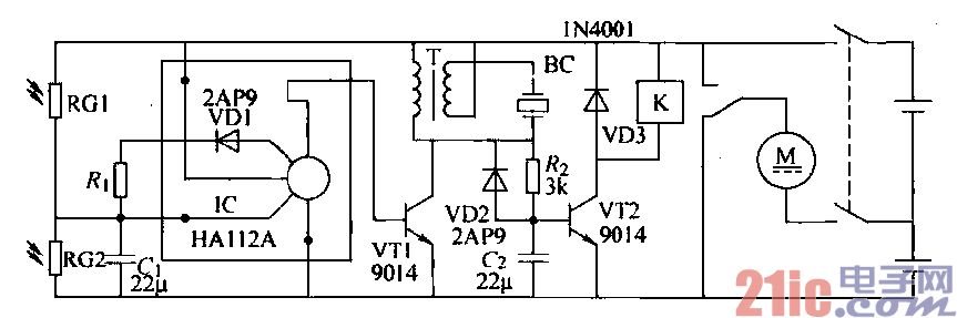 光电控制玩具车电路  第1张