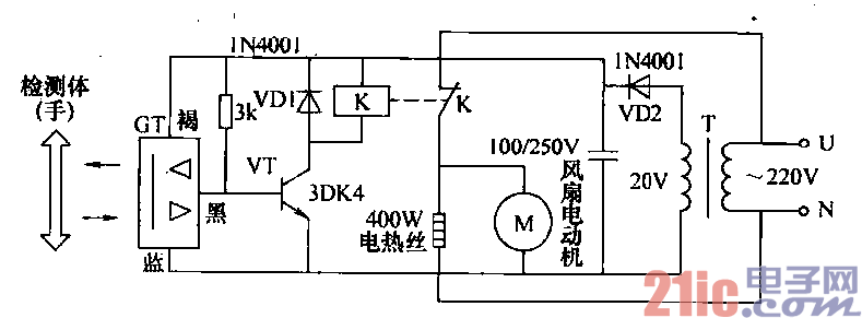 光电控制烘手电路  第1张