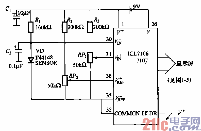 采用二极管作温度传感器的3又2分之1位数字温度计  第1张