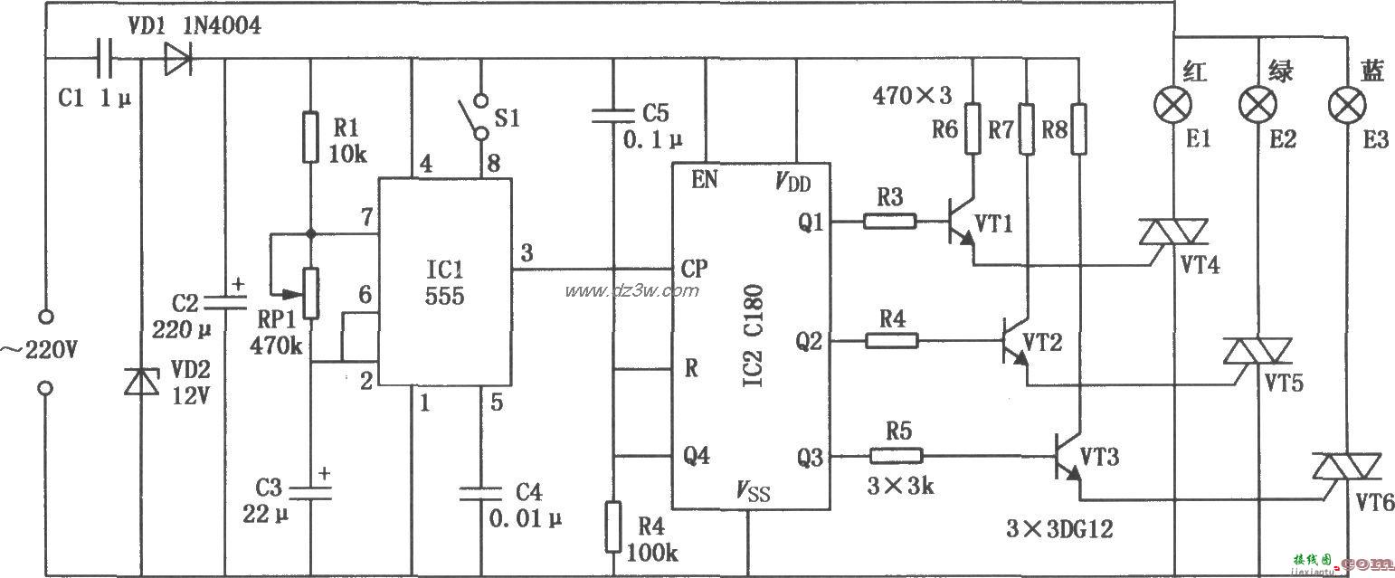 循环彩灯控制电路(555、  第1张