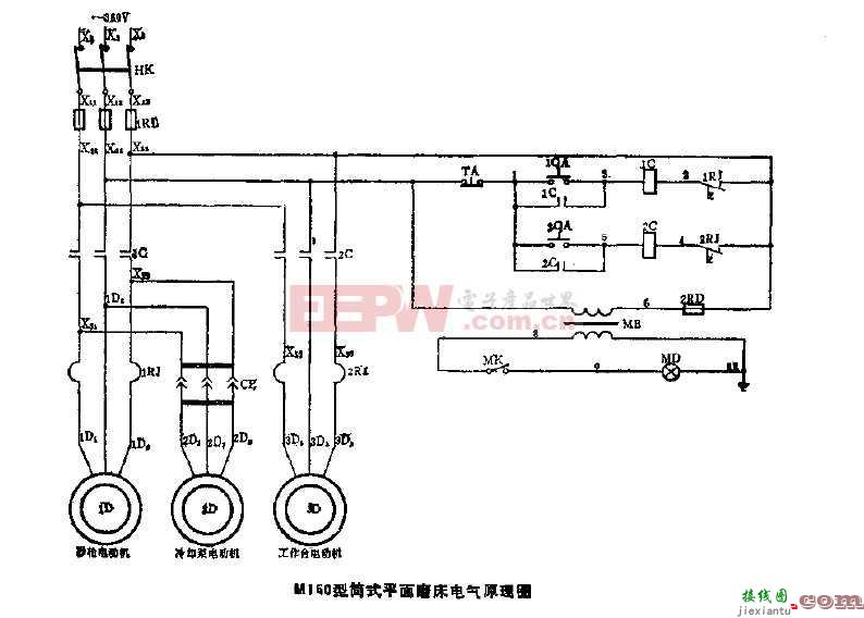 M160型筒式平面磨床电气原理图  第1张