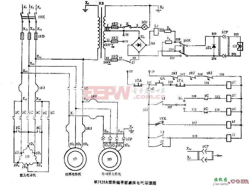 M7120A型卧轴平面磨床电气原理图  第1张