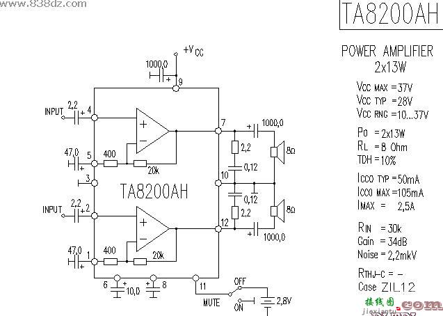 TA8200AH功放电路图纸原理图  第1张