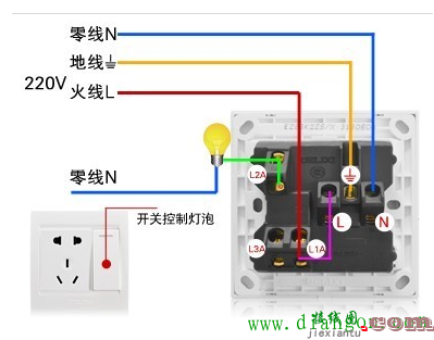 一灯一开关一插座电路图接线图原理图  第1张