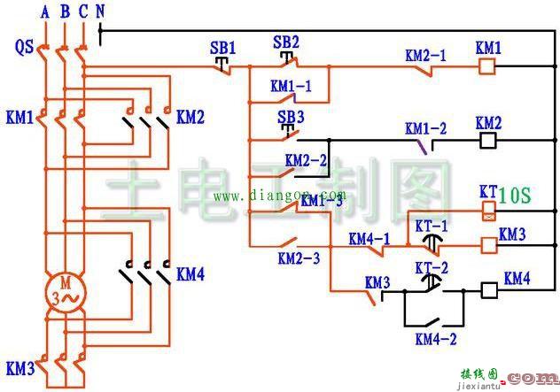 星三角启动的正反转电路图  第3张