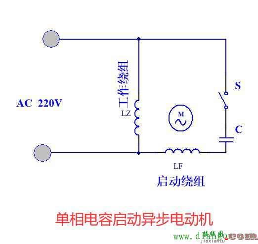 单相电容启动异步电动机接线原理图  第1张