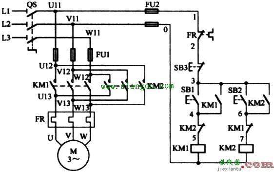接触器连锁正反转控制线路电路图原理  第1张