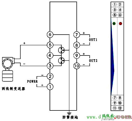 二线制4-20mA信号仪表传感器接线图  第1张