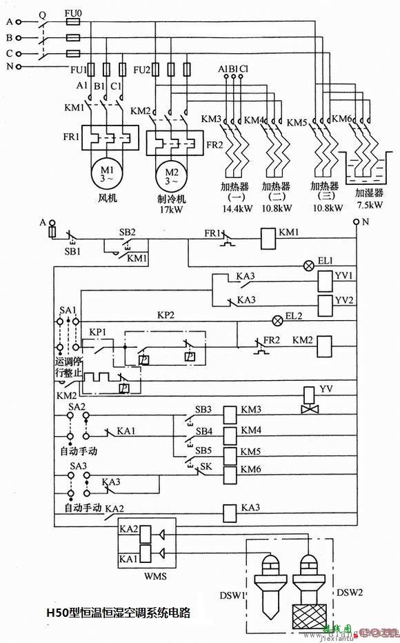 风冷式中央空调系统电气控制电路图  第1张