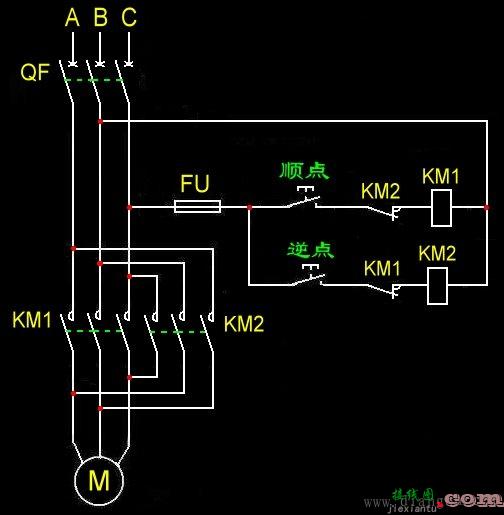 点动控制电机顺、逆转电路图和接线图  第1张