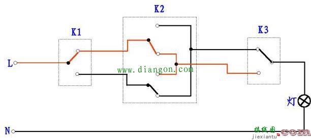 如何三个开关控一个灯？三个开关控制一盏灯电路图  第1张