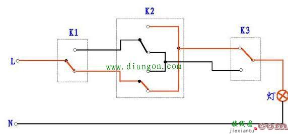 如何三个开关控一个灯？三个开关控制一盏灯电路图  第4张