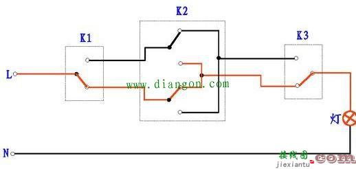 如何三个开关控一个灯？三个开关控制一盏灯电路图  第6张