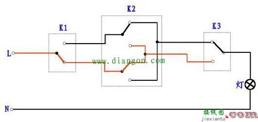 如何三个开关控一个灯？三个开关控制一盏灯电路图  第5张