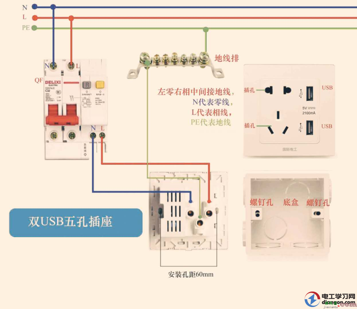 一开五孔插座接线图  第2张