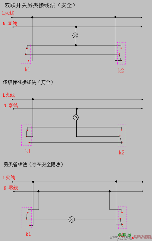 双联开关两种接线图_双联双控开关接线图_双联开关接线图  第3张