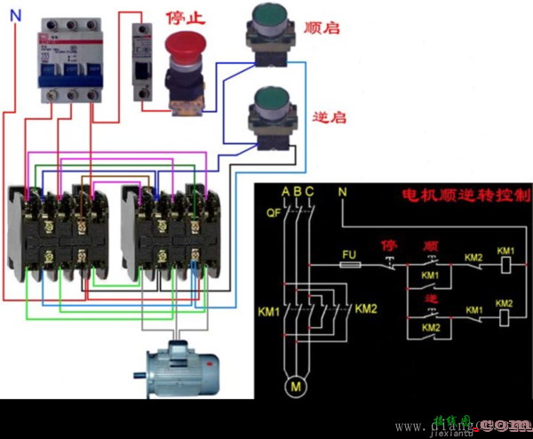 交流接触器正反转接线图  第1张