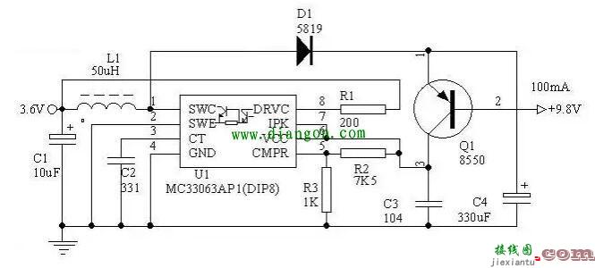 用MC34063做3.6V电转9V电路图  第1张
