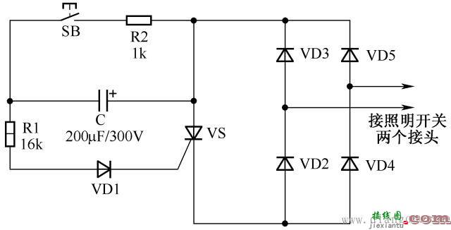 晶闸管自动延时照明开关电路图  第1张