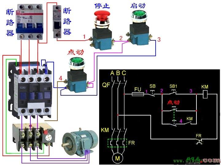 交流接触器的点动和自锁控制接线图  第1张