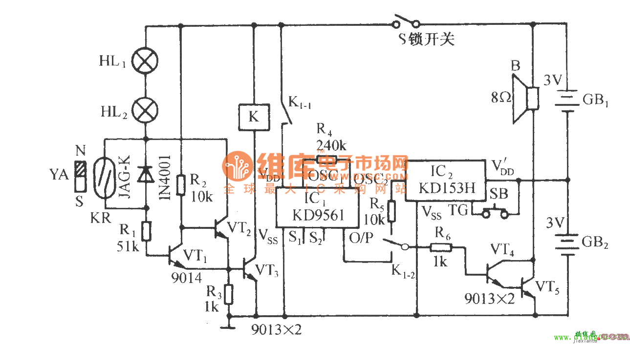 防盗门铃电子锁电路图  第1张