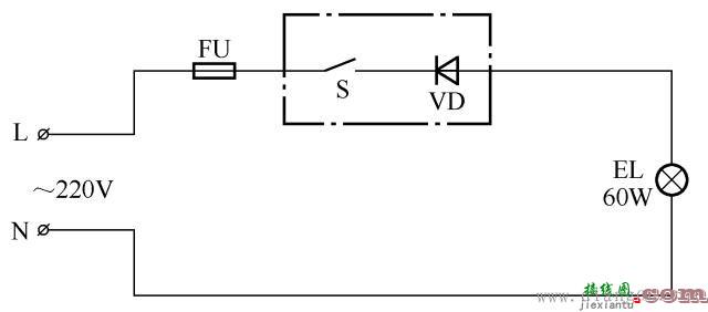 用二极管延长白炽灯寿命的电路图  第1张