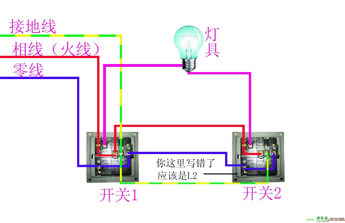 单开双控带插座接线图  第1张