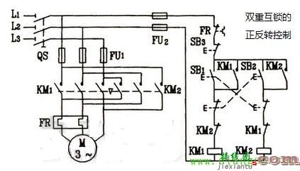 三相电动机接触器按钮双重互锁正反转电路图  第1张